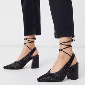 NEW ASOS Design Shay Tie Ankle Pointed Black Heels Size 8